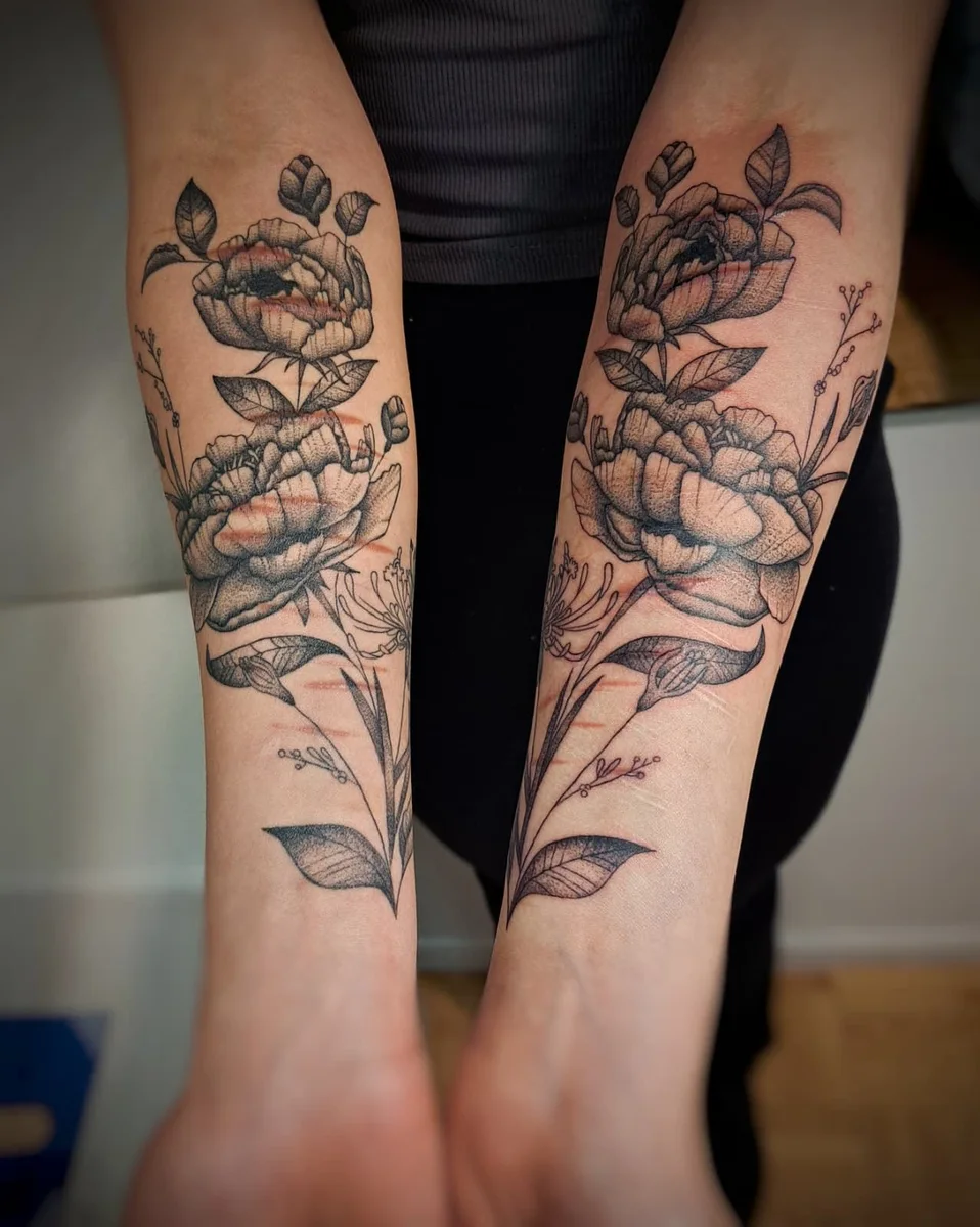 Dos tatuajes botánicos a juego